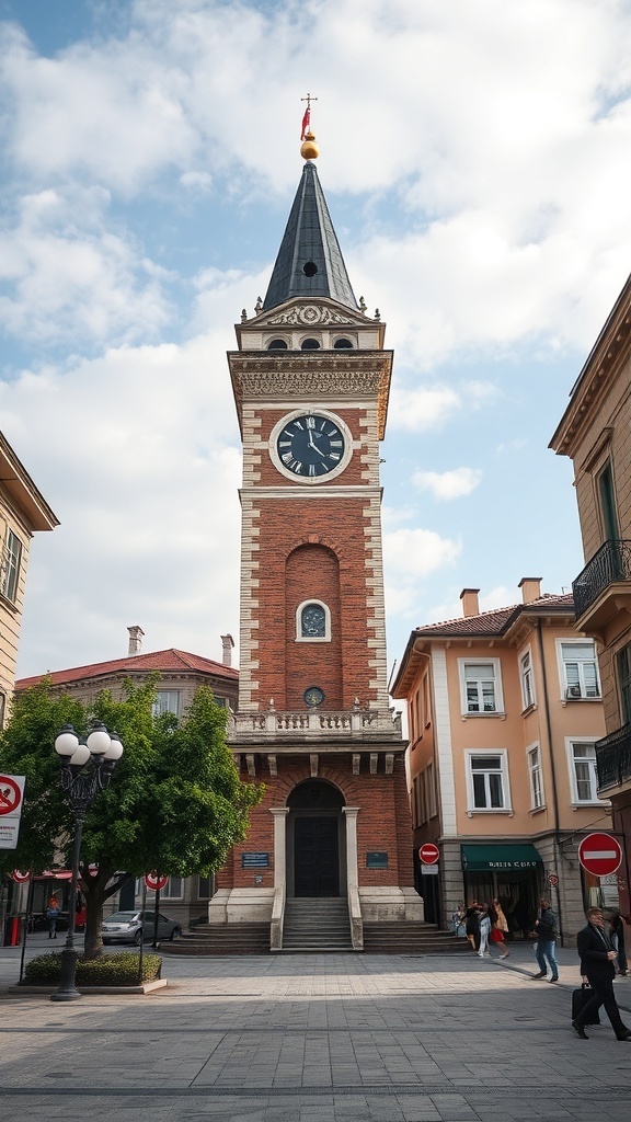 A tall clock tower in Izmir, Turkey, surrounded by buildings and trees.