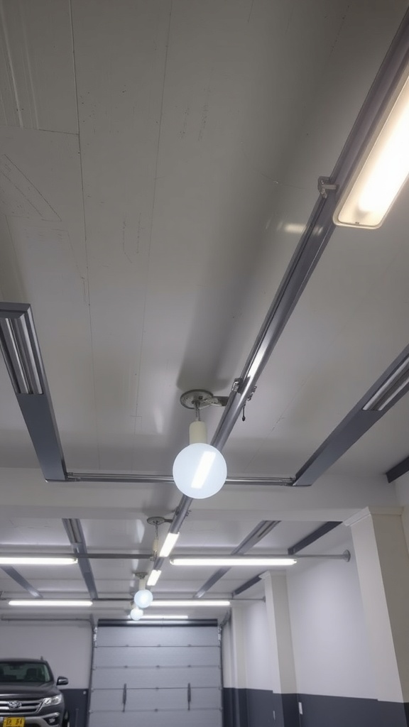 Bright LED lighting in a garage with a clean ceiling design