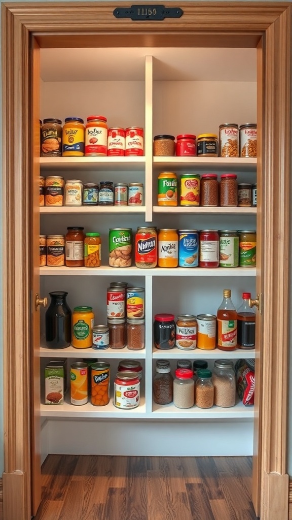 A well-organized pantry door displaying various canned goods and jars.