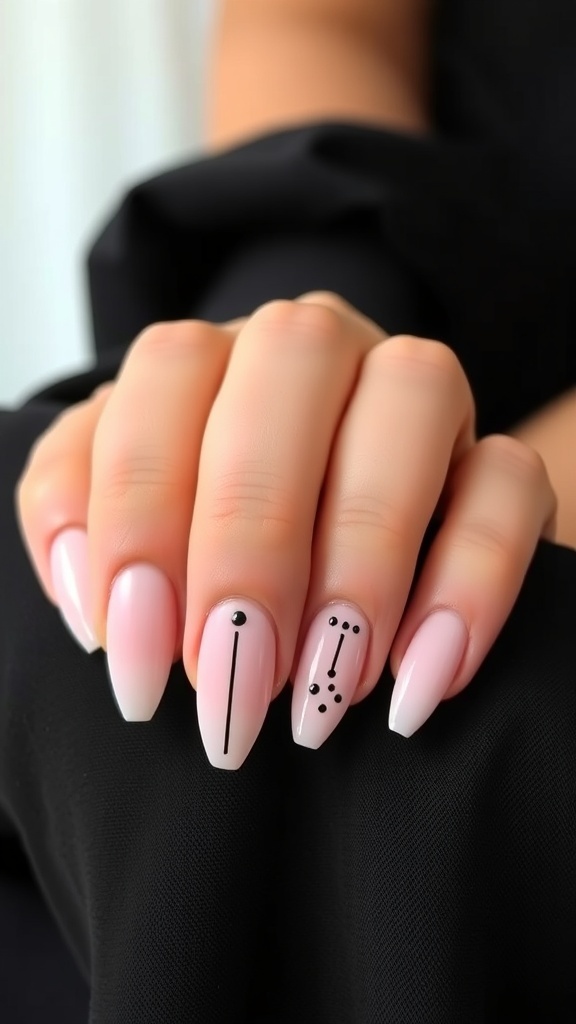 Matte white nails with minimalist black designs