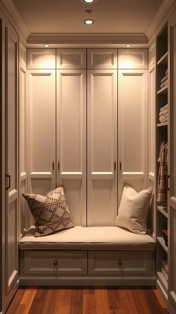 Cozy nook with built-in seating and elegant cabinetry