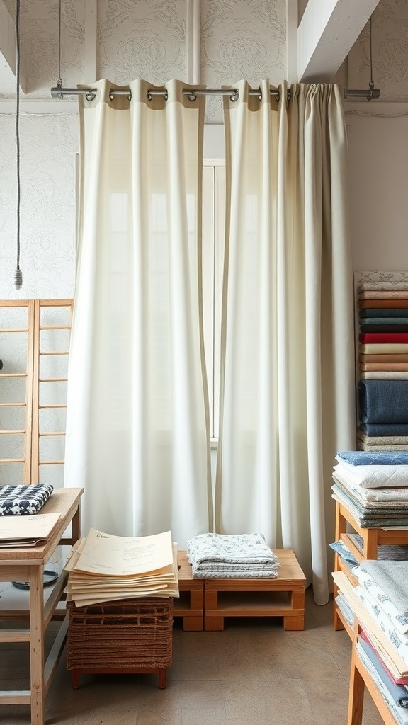 Light, airy sliding door curtains framing a window in a stylish interior setting.