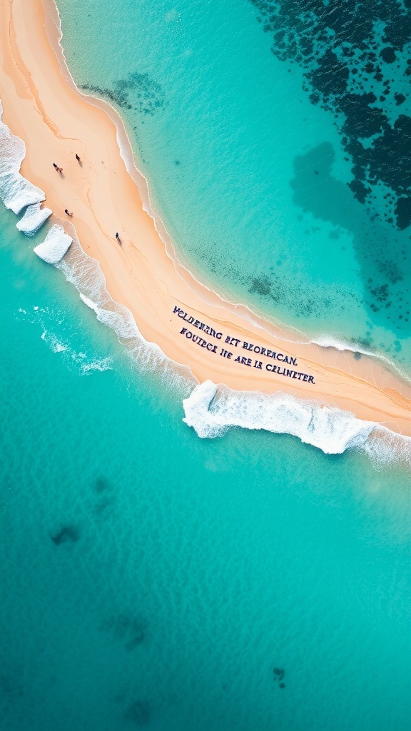 Aerial view of a beach in Oahu, Hawaii, with people walking along the shore and turquoise waters.