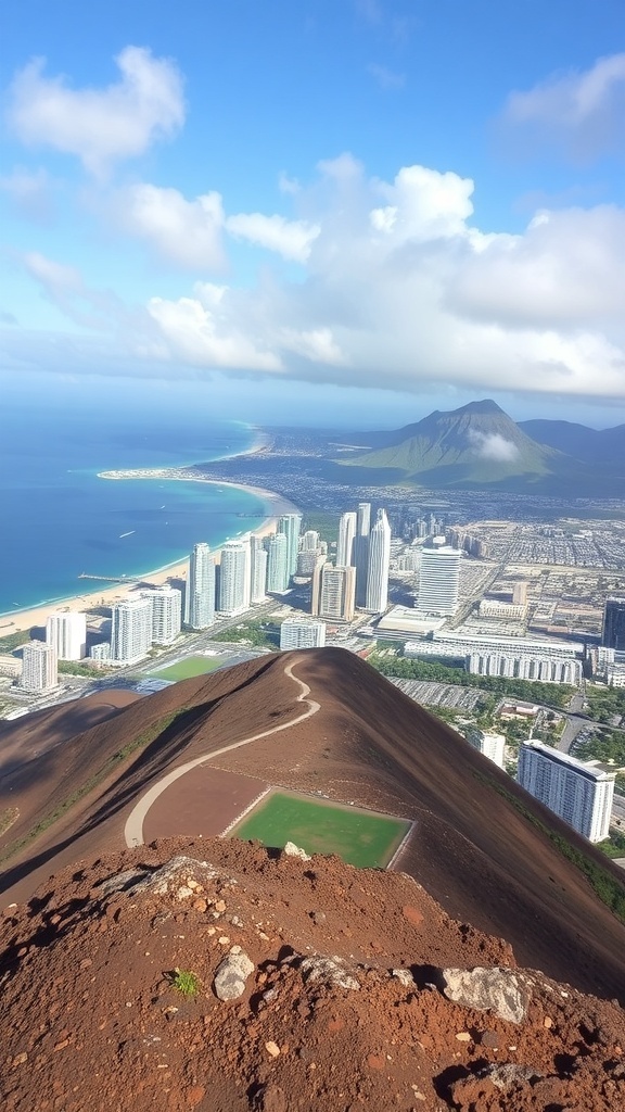 View from the top of Diamond Head Crater overlooking Honolulu and the ocean