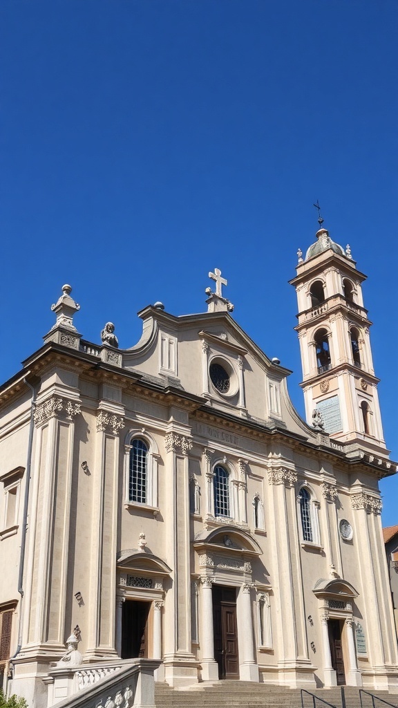 Historic church in Amalfi with intricate architecture and a blue sky