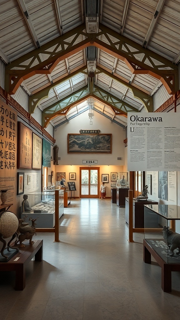 Interior view of a museum in Okinawa, showcasing exhibits and artifacts.