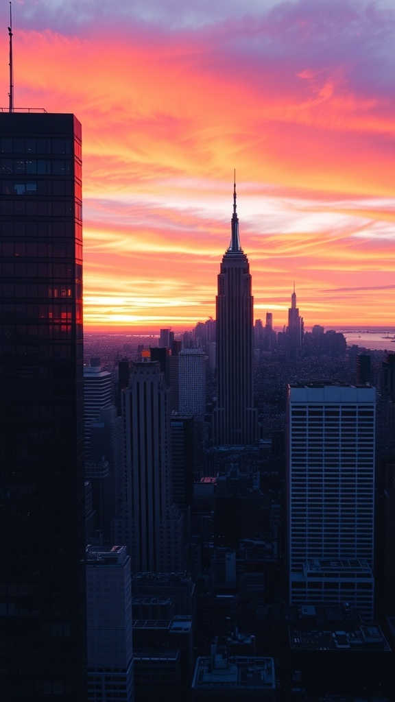 New York City skyline at sunset with the Empire State Building in view