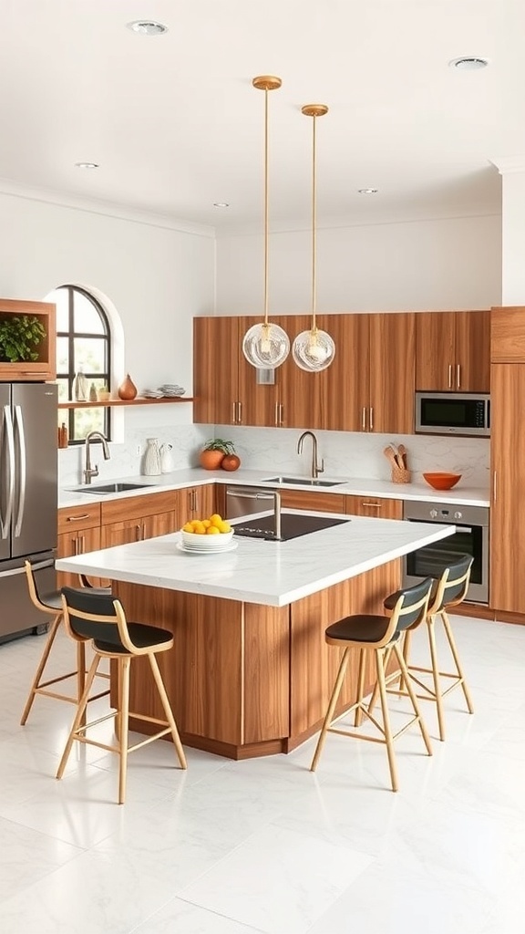 Modern L-shaped kitchen with a central island and seating