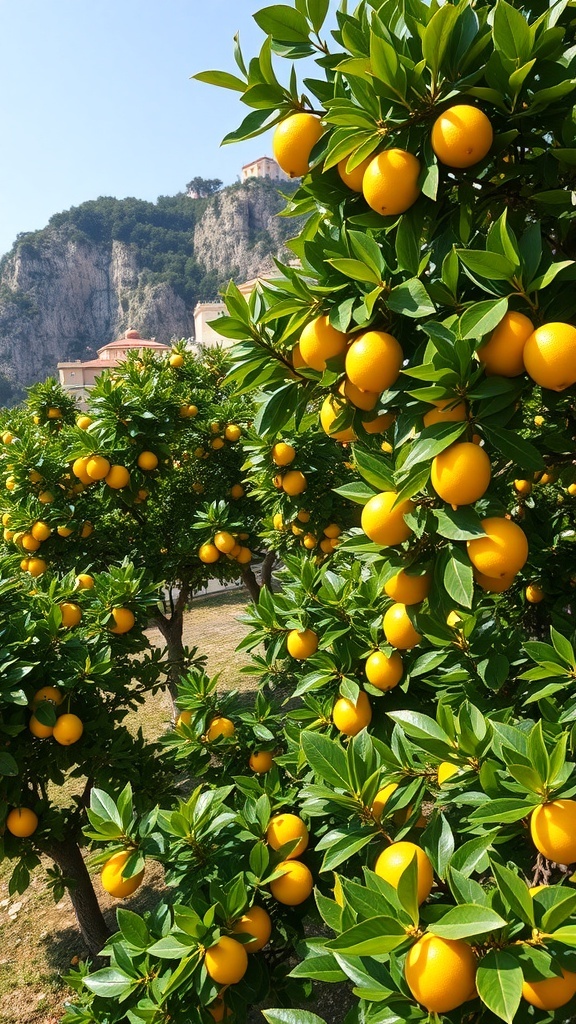 Lemon trees with ripe lemons in the Amalfi Coast