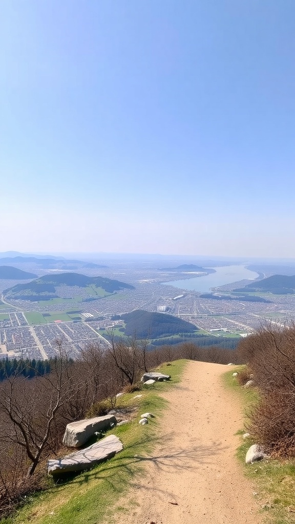 A scenic view from Uetliberg overlooking Zurich and Lake Zurich on a clear day.