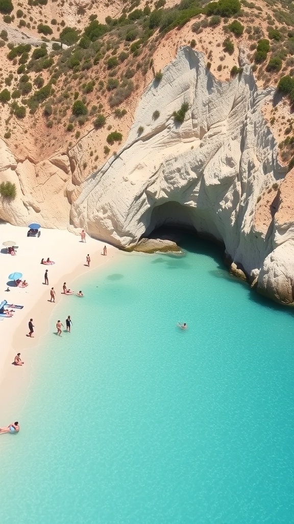 Aerial view of Paraggi Beach with turquoise waters and sandy shores