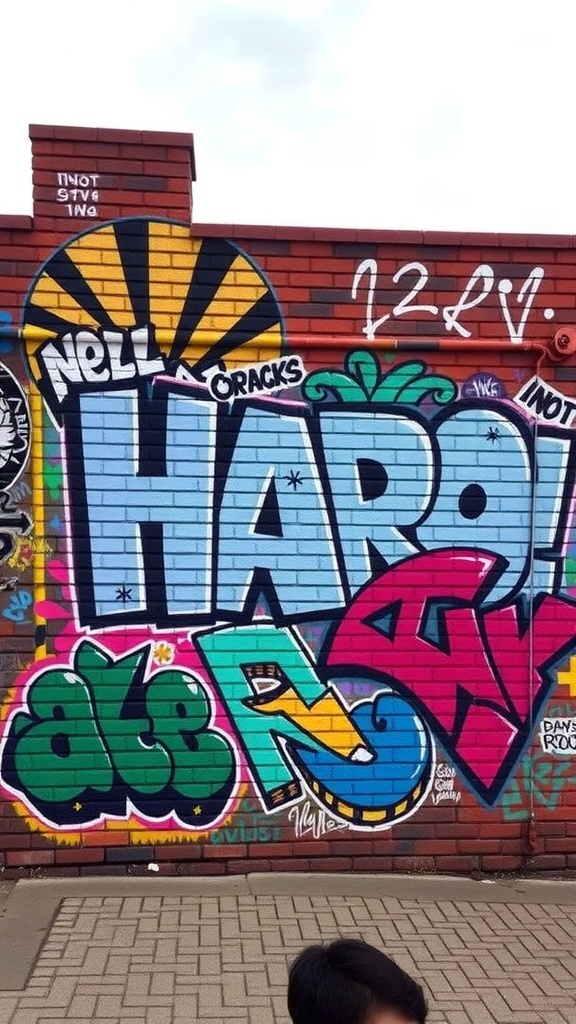 Colorful street art mural on a brick wall in Brooklyn