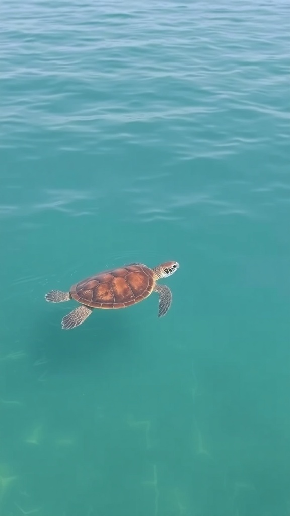 A loggerhead turtle swimming in clear turquoise waters