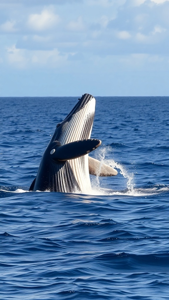 A humpback whale breaching the water in Maui, Hawaii.