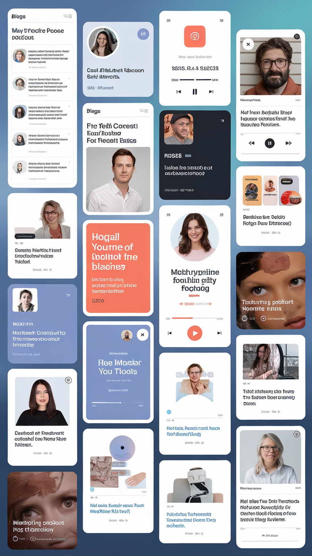 A collage of various blog and podcast layouts showcasing engaging content without personal branding.
