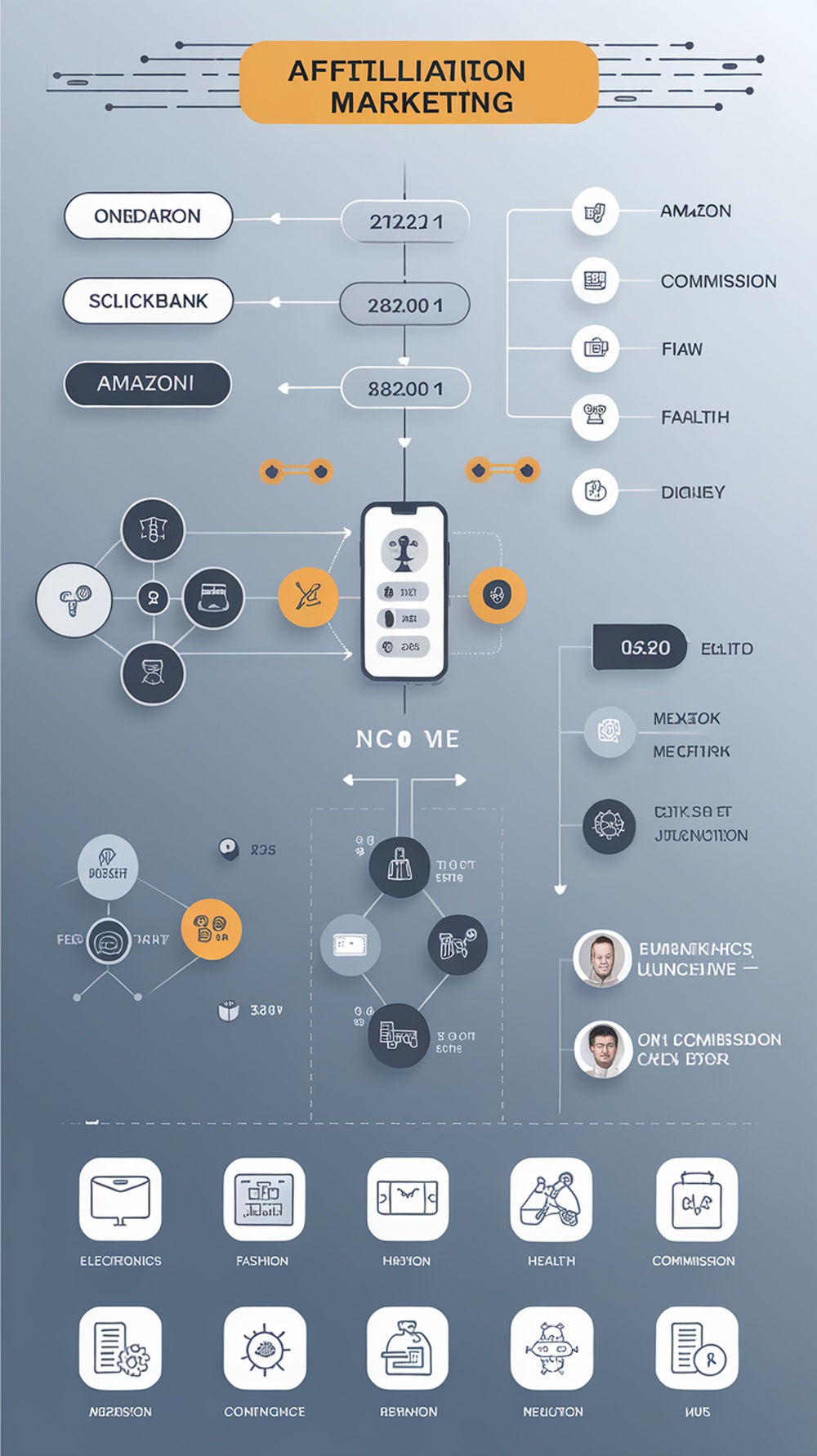 Infographic showing affiliate marketing income streams and platforms