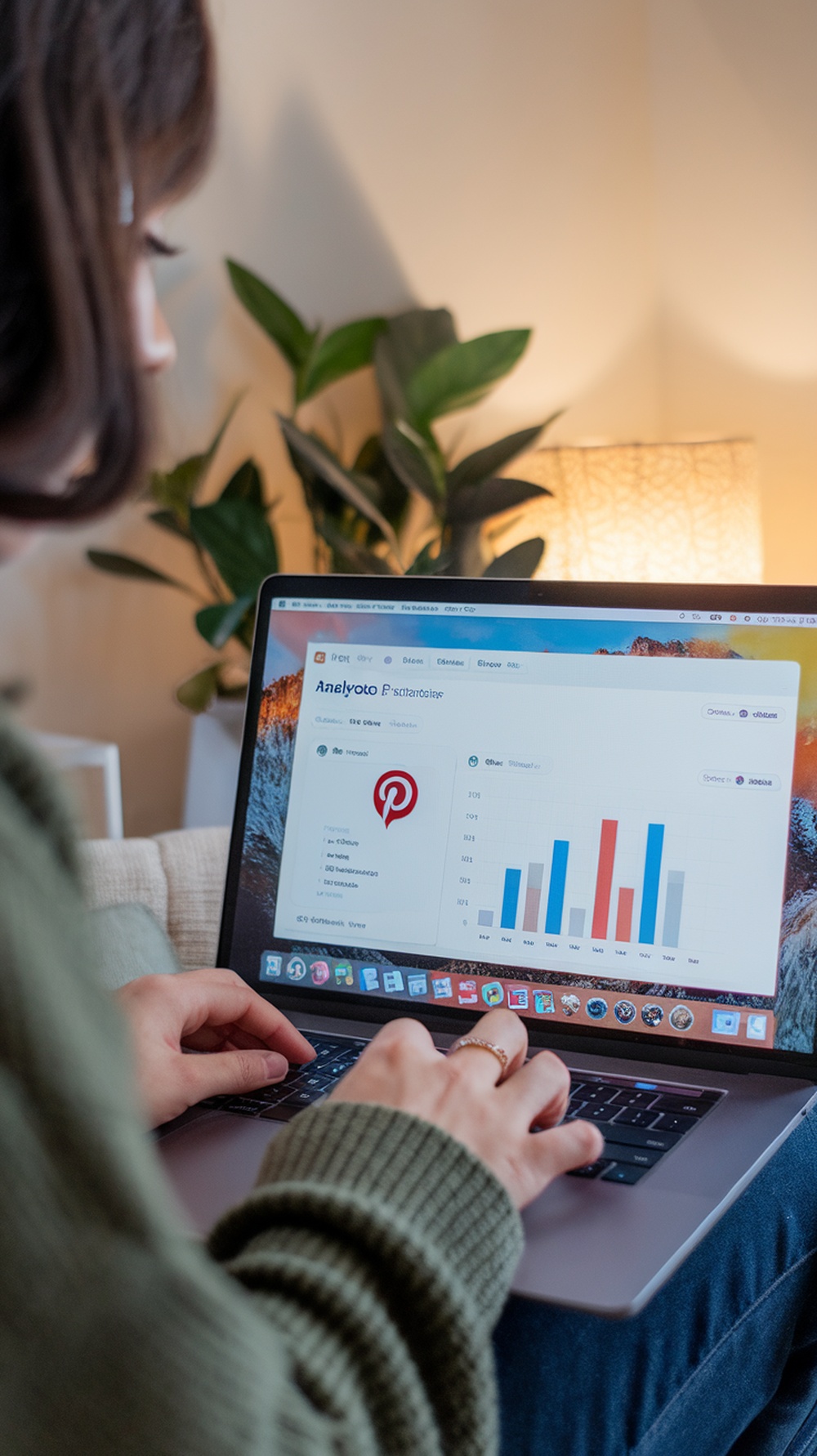 A person analyzing Pinterest analytics on a laptop, focusing on performance metrics.