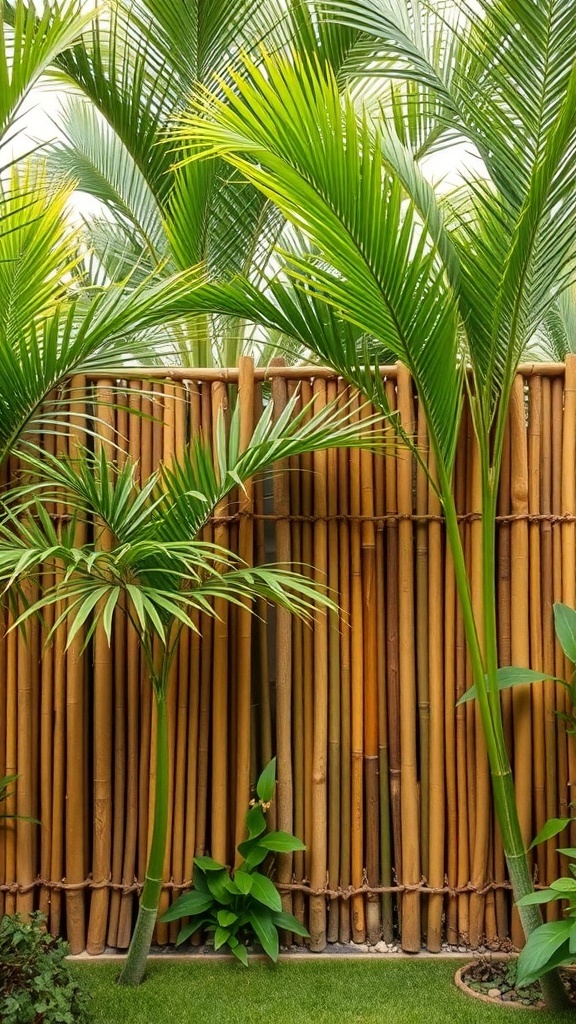 Bamboo fencing surrounded by lush green plants