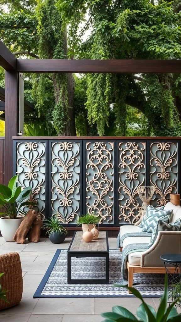 Decorative privacy panels in a stylish outdoor setting