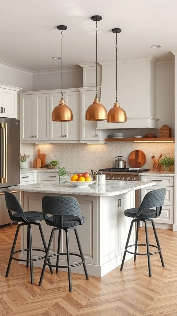 A modern kitchen island with a breakfast bar and stylish seating.
