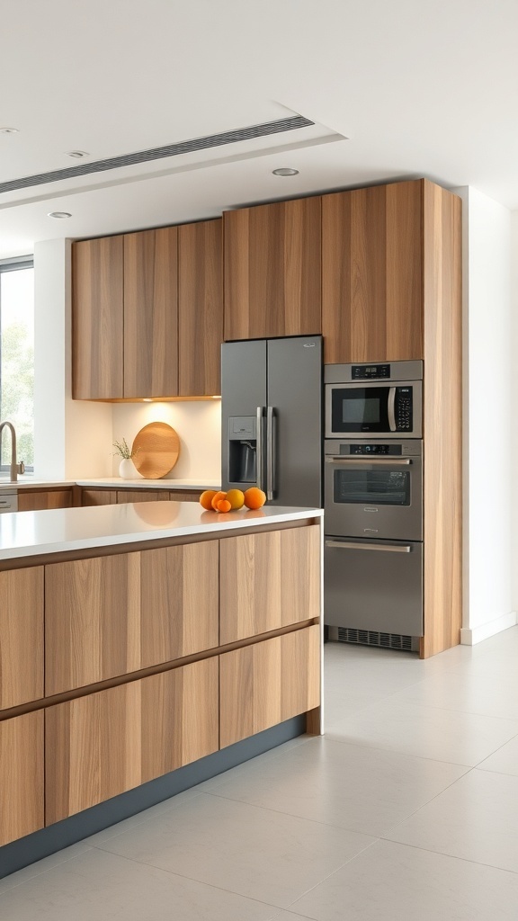 Modern kitchen island featuring integrated appliances and a minimalist design.