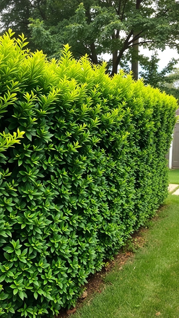 A lush green living hedge fence with vibrant leaves.