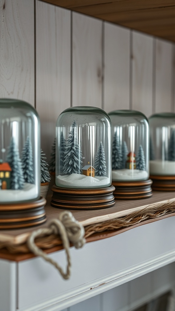 Mason jar snow globes with winter scenes inside