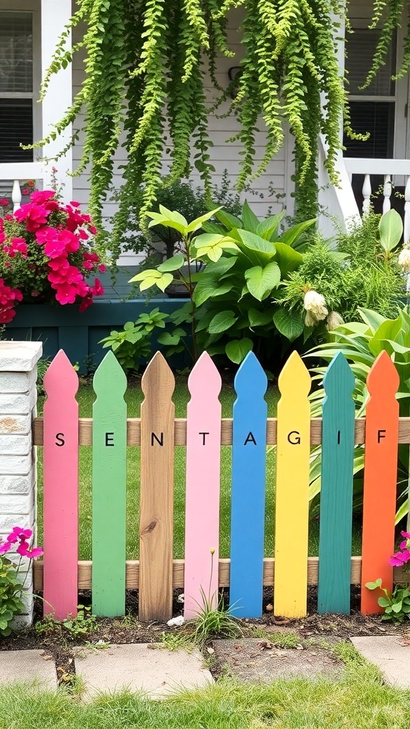 Colorful picket fence with various painted panels