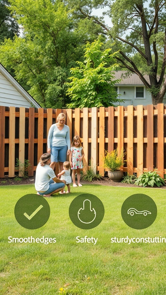 A family enjoying time near a pallet fence with safety features highlighted.