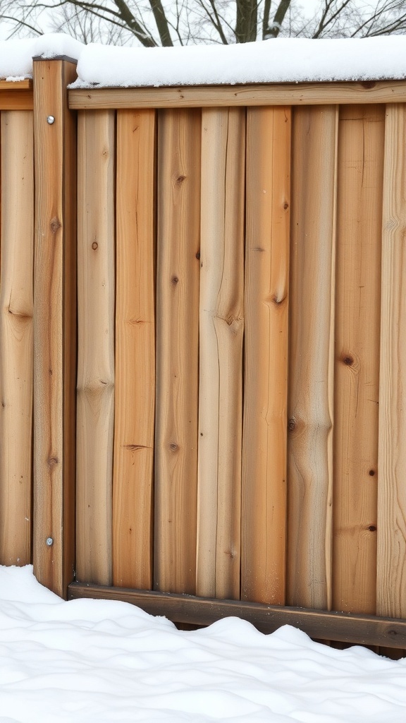 Wood privacy fence with snow on the ground