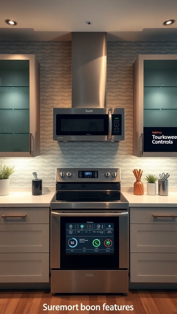 A modern kitchen featuring smart appliances and sleek design.