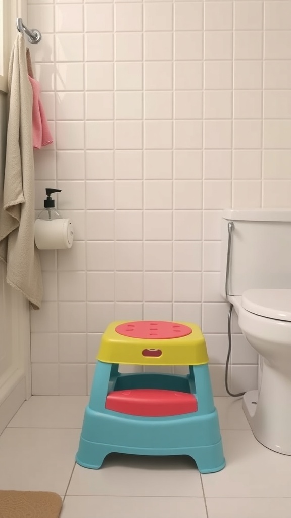 Colorful step stool in a bathroom setting