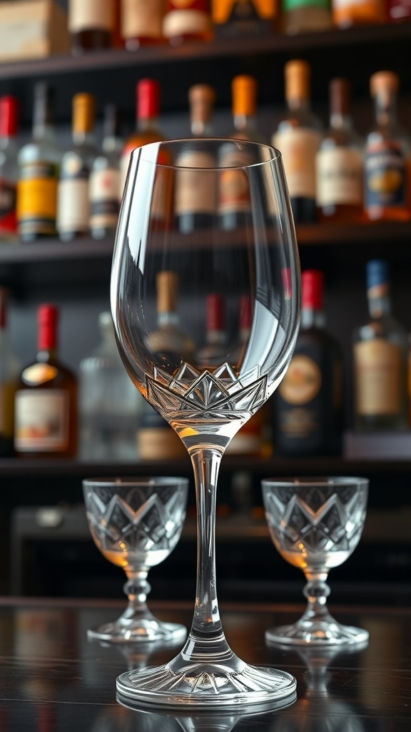 Art Deco inspired vintage wine glasses with geometric designs