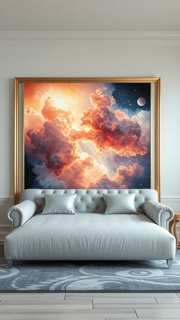 Artistic depiction of Bespin's gas clouds with a large planet in the background.