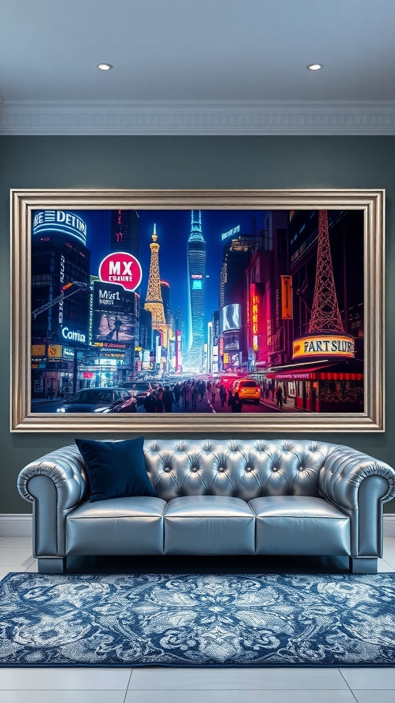 A vibrant city street at night with neon signs and busy pedestrians, inspired by Coruscant from Star Wars.