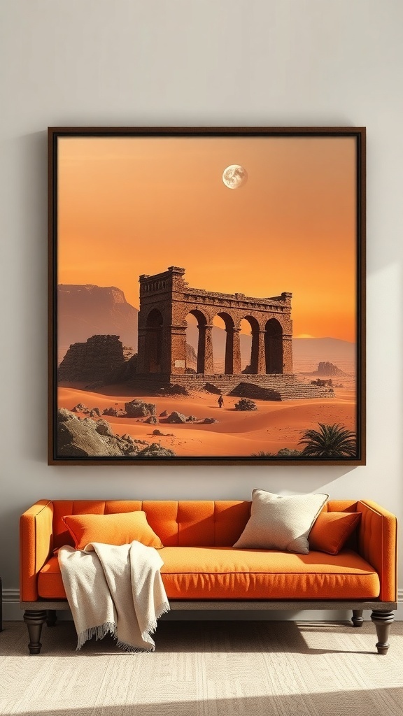 A view of the Jakku desert with ancient ruins and a distant moon.