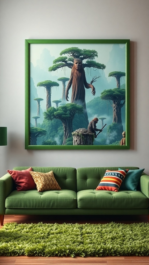 A vibrant depiction of Kashyyyk, showcasing treehouses and Wookiees in a lush forest setting.