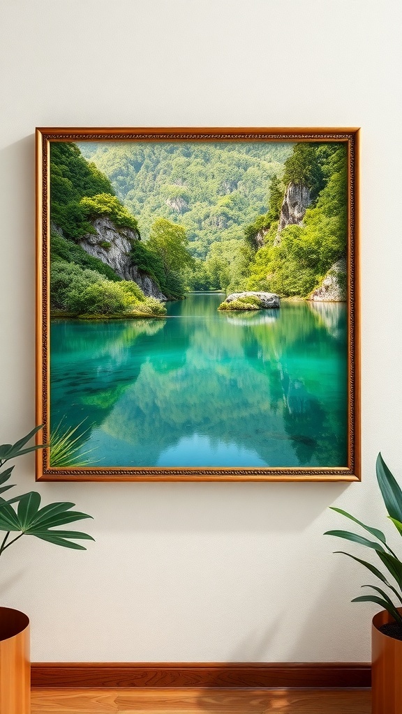 A serene lake reflecting mountains and a clear sky, inspired by Naboo from Star Wars.