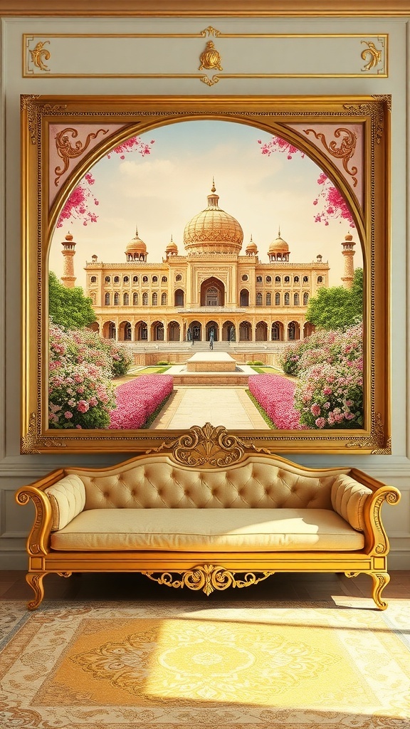 A beautiful view of the Naboo Royal Palace with lush gardens and vibrant flowers.