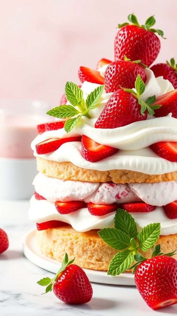 A refreshing strawberry shortcake ice cream dessert with layers of cake, ice cream, and fresh strawberries.