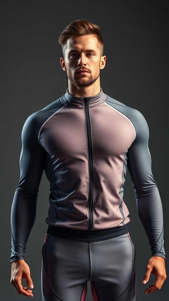 A futuristic workout hoodie displayed against a starry background.