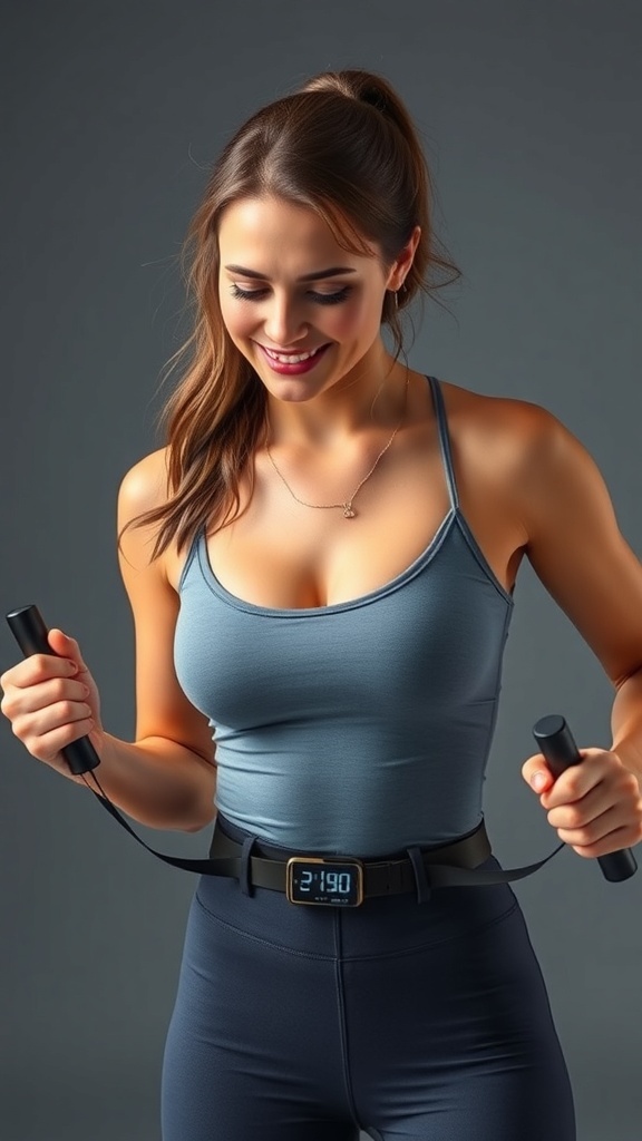A smart jump rope with a digital display on a cosmic background