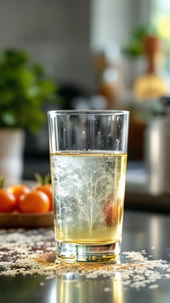 A bottle of apple cider vinegar with fresh apples and a glass of apple cider vinegar drink.