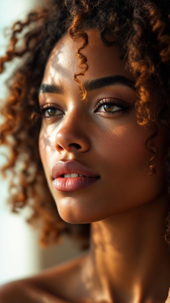 Close-up of a person with beautiful curly hair styled in Bantu knots, showcasing a natural and radiant look.