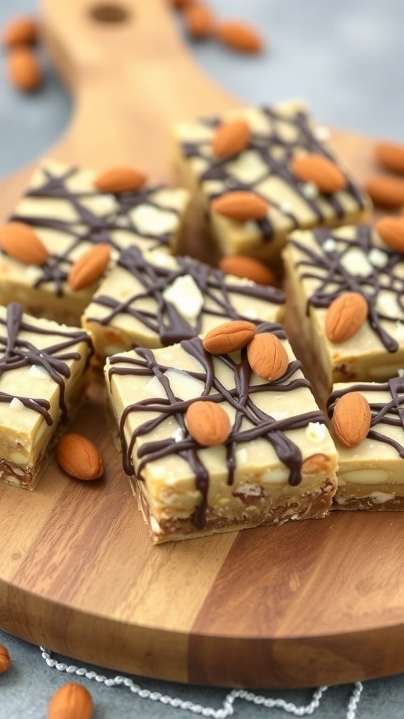 Keto Almond Joy Bars with almonds and chocolate drizzle