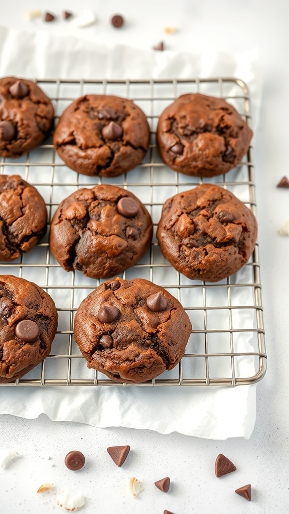 Chocolate coconut flour cookies on a cooling rack
