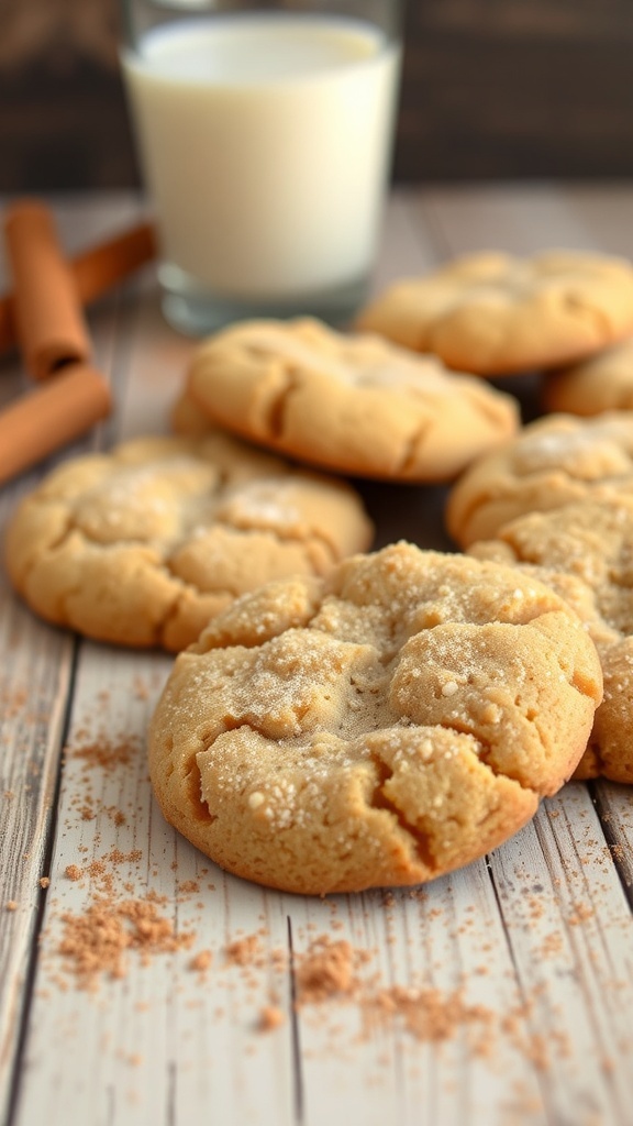 Freshly baked healthy snickerdoodle cookies with a glass of milk