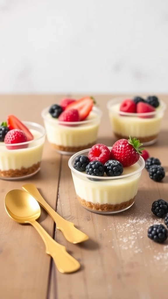 Creamy no-bake cheesecake cups topped with fresh berries