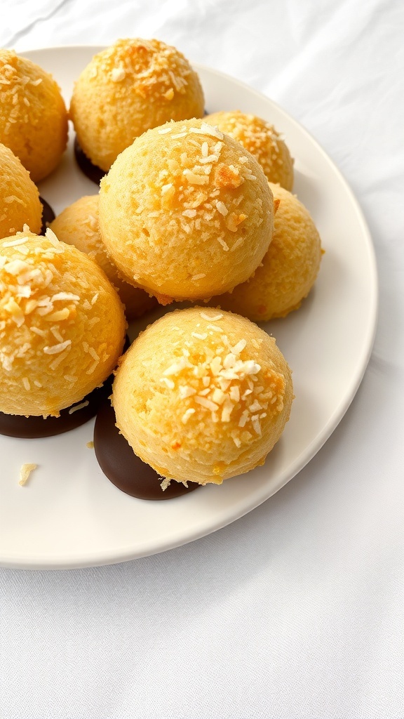 Plate of coconut macaroons with chocolate bottoms