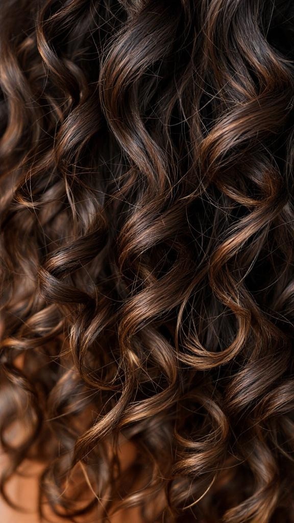 Close-up of defined curly hair with volume